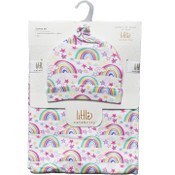 Wholesale - 30"x40" 0-6m RAINBOW SWADDLE BLANKET W/HAT C/P 48, UPC: 887947103380